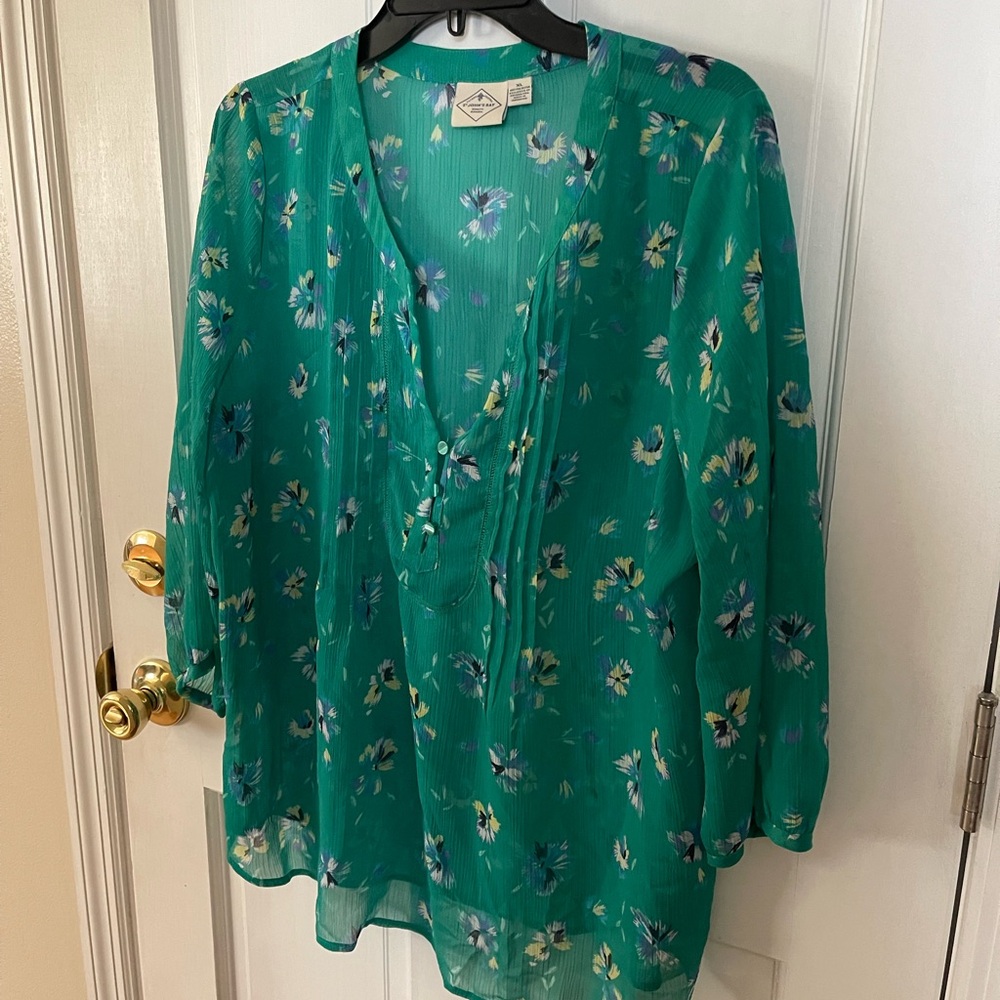 St. John's Bay Teal Floral Blouse
